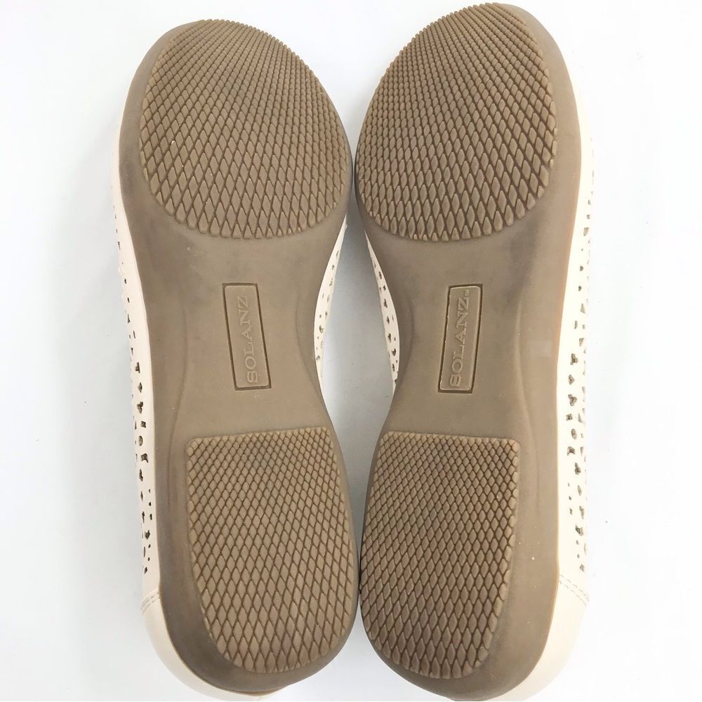 Solanz Cream Laser Cut Faux Leather Slip On Memory Foam Ballet Flats - Picture 11 of 14
